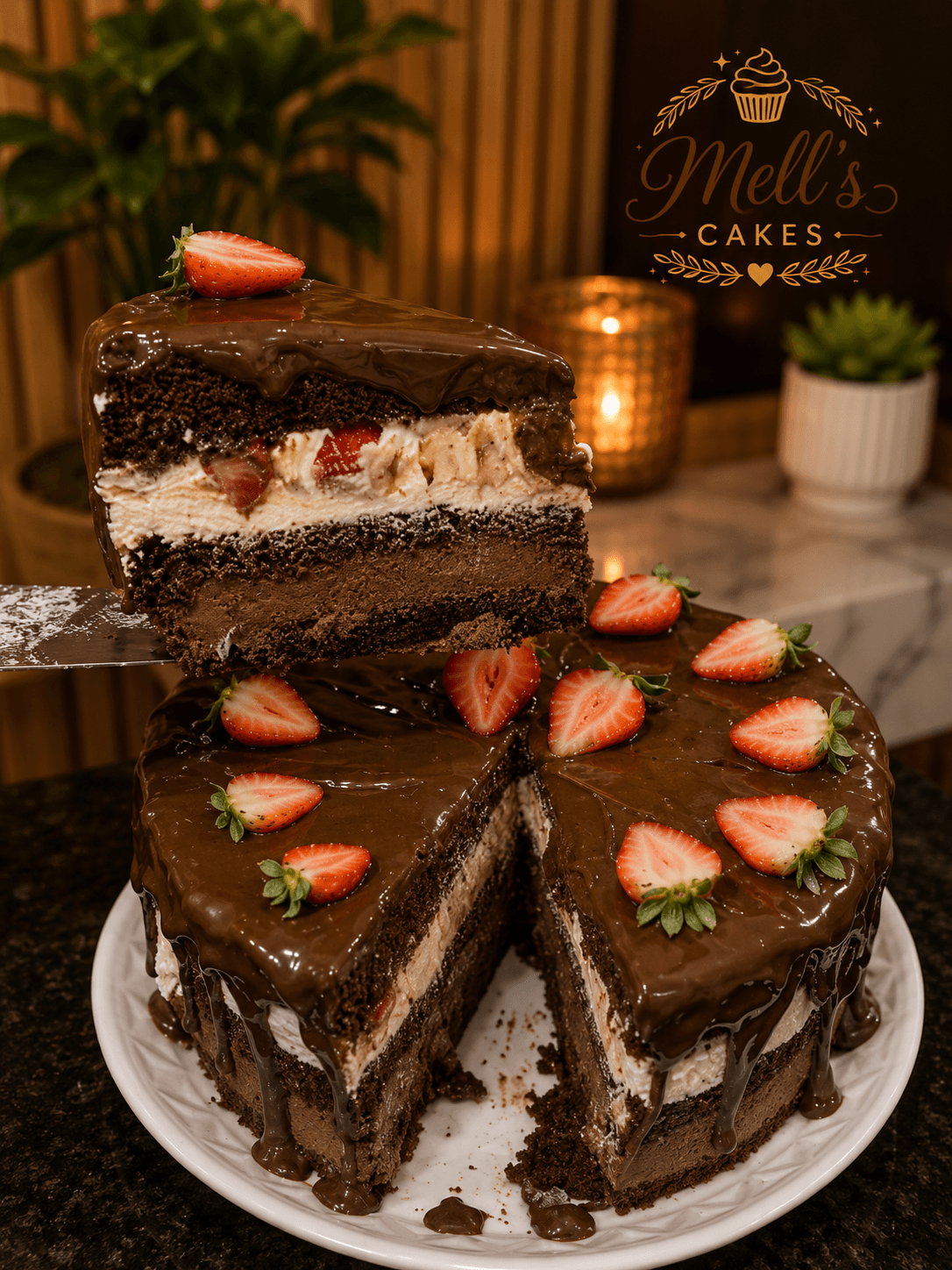 Bolo de dois amores com morango e chocolate